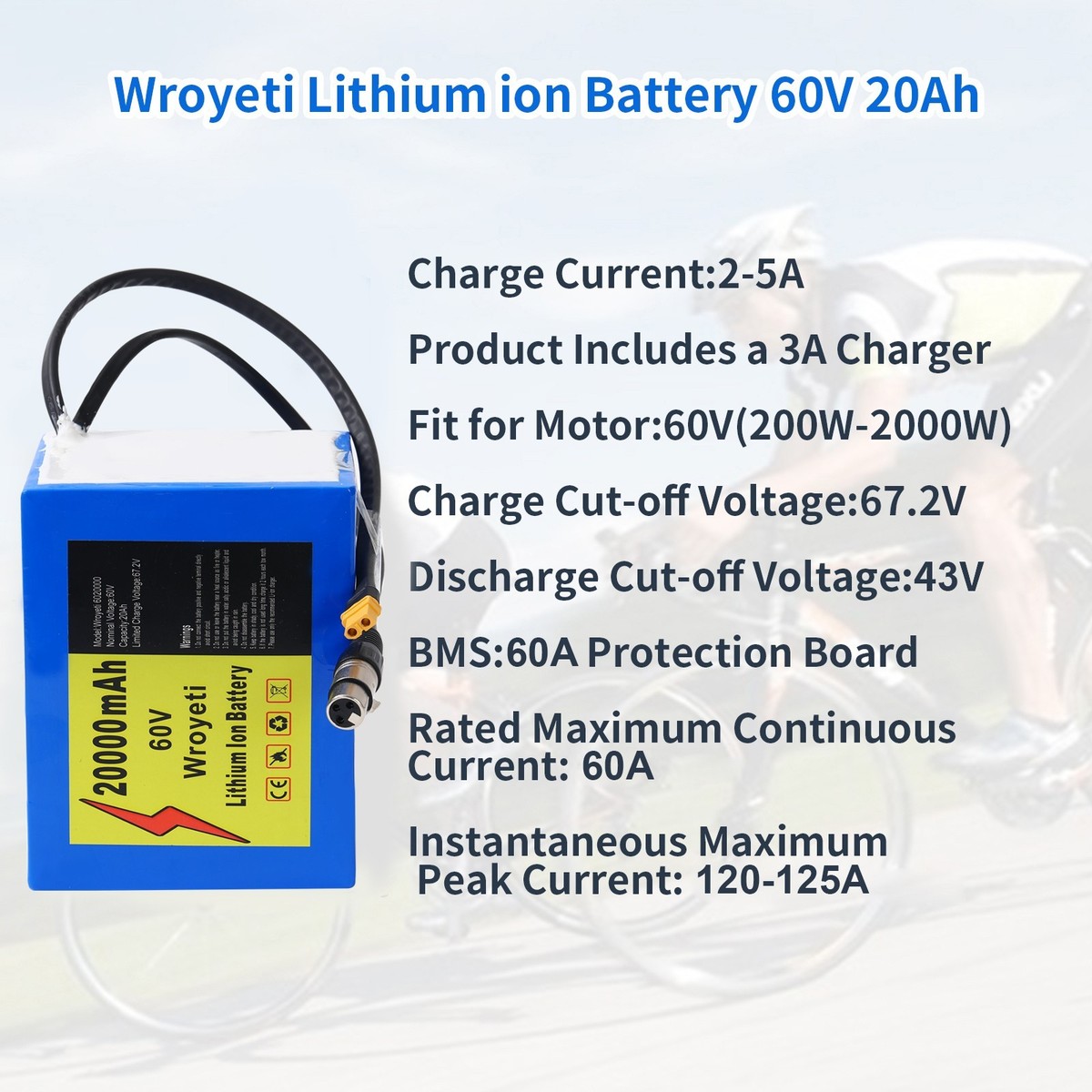 60V Electric Battery 20Ah Lithium Ion Battery 200-2000W Motor | eBay