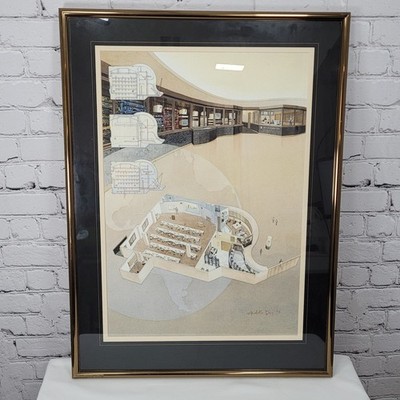 Elizabeth Day Architectural Rendering Watercolor Painting Framed 3D 20x27''