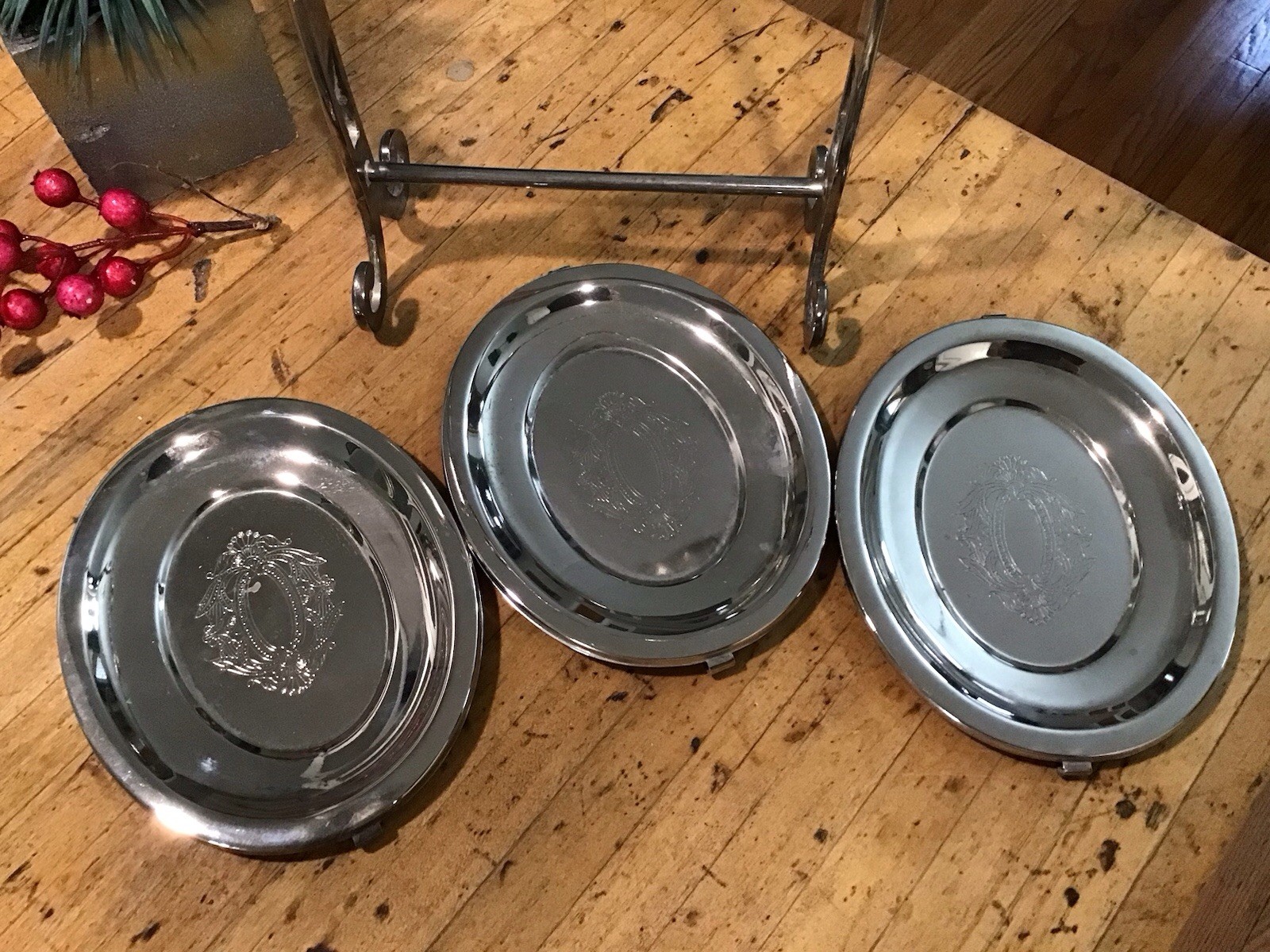 Vintage Edwardian Style  3 Tier Removable  Cake/Candy Stand Engraved Silverplate