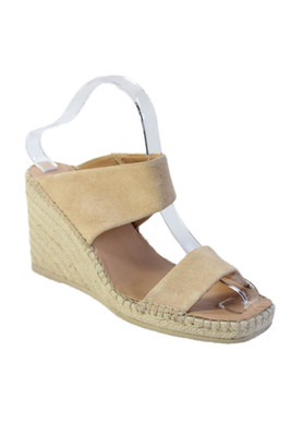 Vince Womens Leather Slip-On High heeled Wedge Sandals Beige Size 7.5