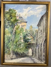 Original Post-Impressionist Watercolor Representing A Castle In France