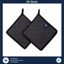 Heat Resistant Oven Potholders Butcher Checks Black 2 pc Set 21 cm