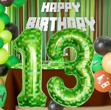 40" Green Foil Number Balloons 0-9 Helium Birthday for Minecraft Party Balloons