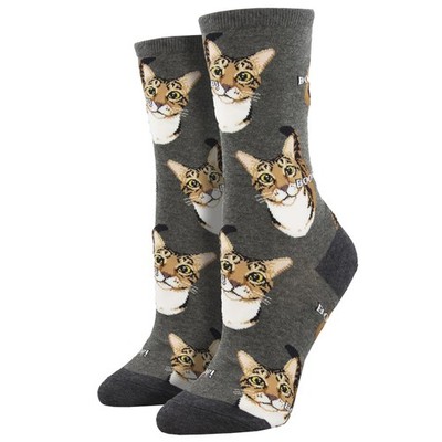 Socksmith Women's Crew Socks Kitty Cat BOOP Gray Novelty Footwear