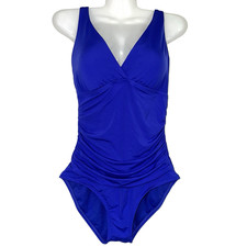 Jantzen One Piece Swimsuit Womens 10 Maillot Built in Bra Adjustable Straps Blue
