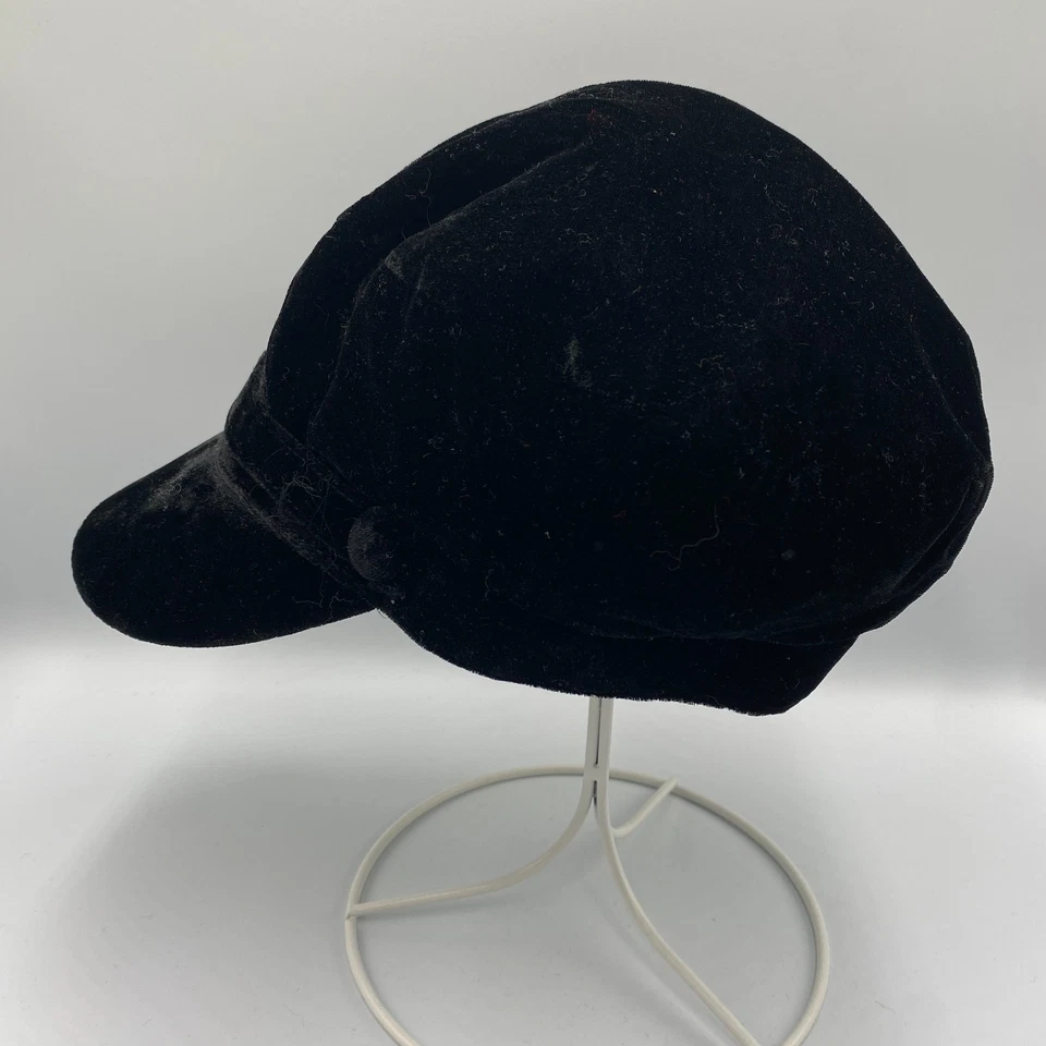 Women's Cabbie Newsboy Velveteen Cap Hat Black - Image 2 of 4