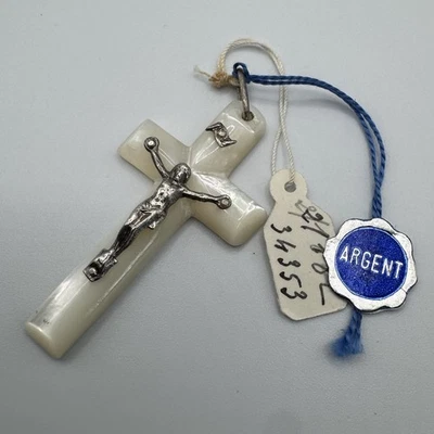 croix Ancienne Argent Et Nacre - Photo 1/2