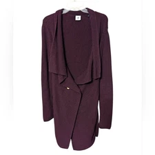 Cabi Regal Mulberry Purple Ribbed Duster Shawl Collar Cardigan Sweater Size M