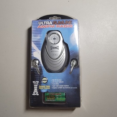 Stronics Ultra Slimline AM/FM Radio DBBS Pocket Radio ST-83 needs 2 AAA Batterie