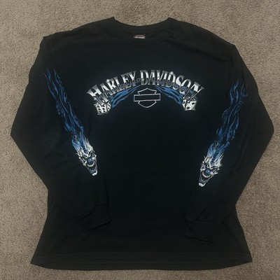 Y2K Vintage 2006 Harley Davidson Clown Dice Blue Flame Longsleeve Shirt L