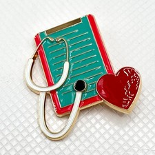 Medical Clipboard Stethoscope  Heart Enamel Brooch Pin Doctor Nurse Healthcare