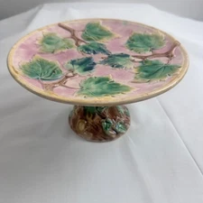 Antique Etruscan Majolica Pedestal Cake/plate Compote With Portuguese Mark