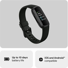 Fitbit Black Activity Tracker, Up to 10 Days Battery, Heart Rate, iOS Android
