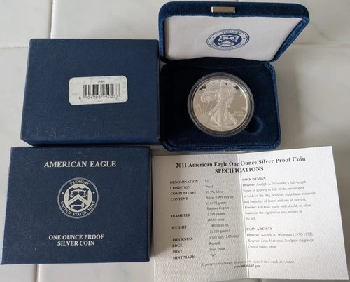 2011-W $1 1-oz Proof American Silver Eagle w/ Box and COA, Excellent Condition