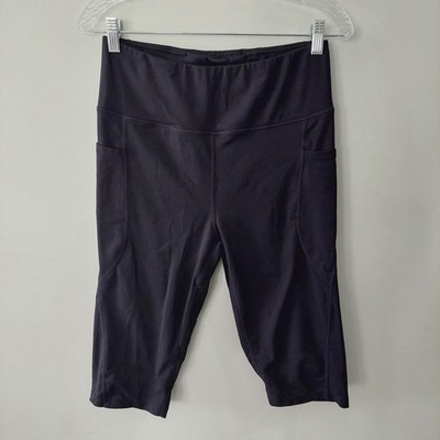 Baleaf Workout Leggings Large Black cropped side pockets 14 inch inseam
