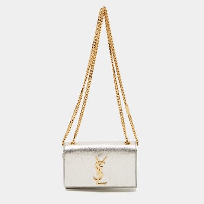 Saint Laurent Monogram Kate Small Silver Leather Shoulder Bag
