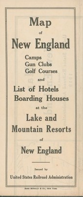 1919 New England Railroad Map Hotels Lake and Mountain Resorts Gun Club Boarding