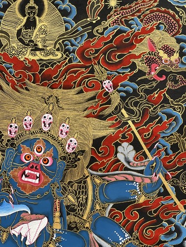 HAND-PAINTED 6 ARM MAHAKALA /MAHANKALA PROTECTOR TIBETAN THANGKA/THANKA PAINTING - Picture 4 of 11