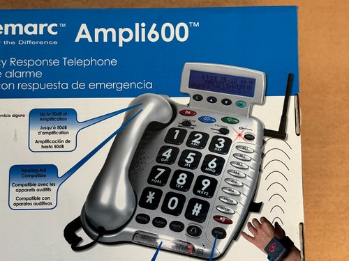 Geemarc AMPLI600 Emergency Response Amplified Phone Large Numbers Silver NEW - Zdjęcie 10 z 15