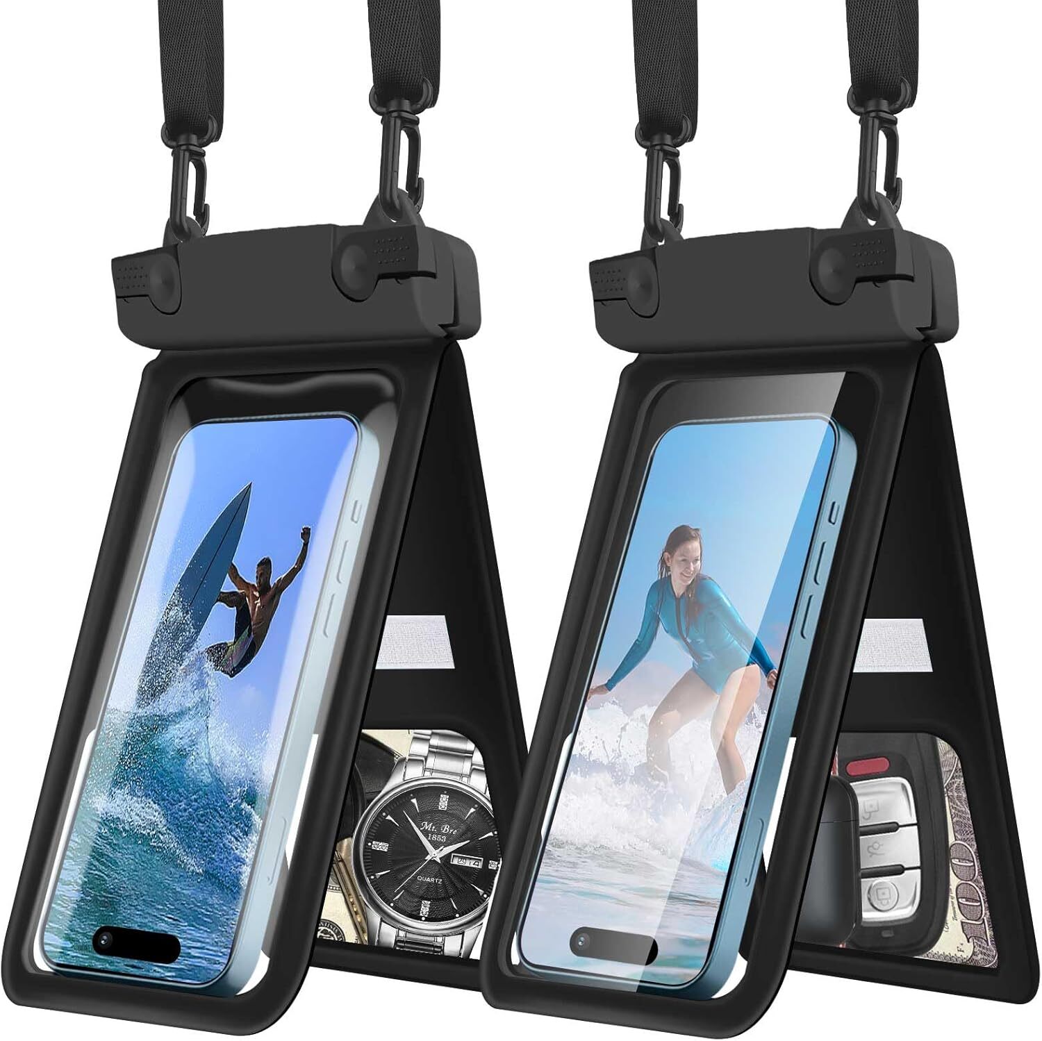 Waterproof IPX8 Phone Pouch for iPhone 15 14 13 with Double Storage