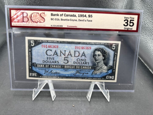 1954 Bank Of Canada $5 Bank Note Devils Face BCS Graded VF-35 SN# HC0146369
