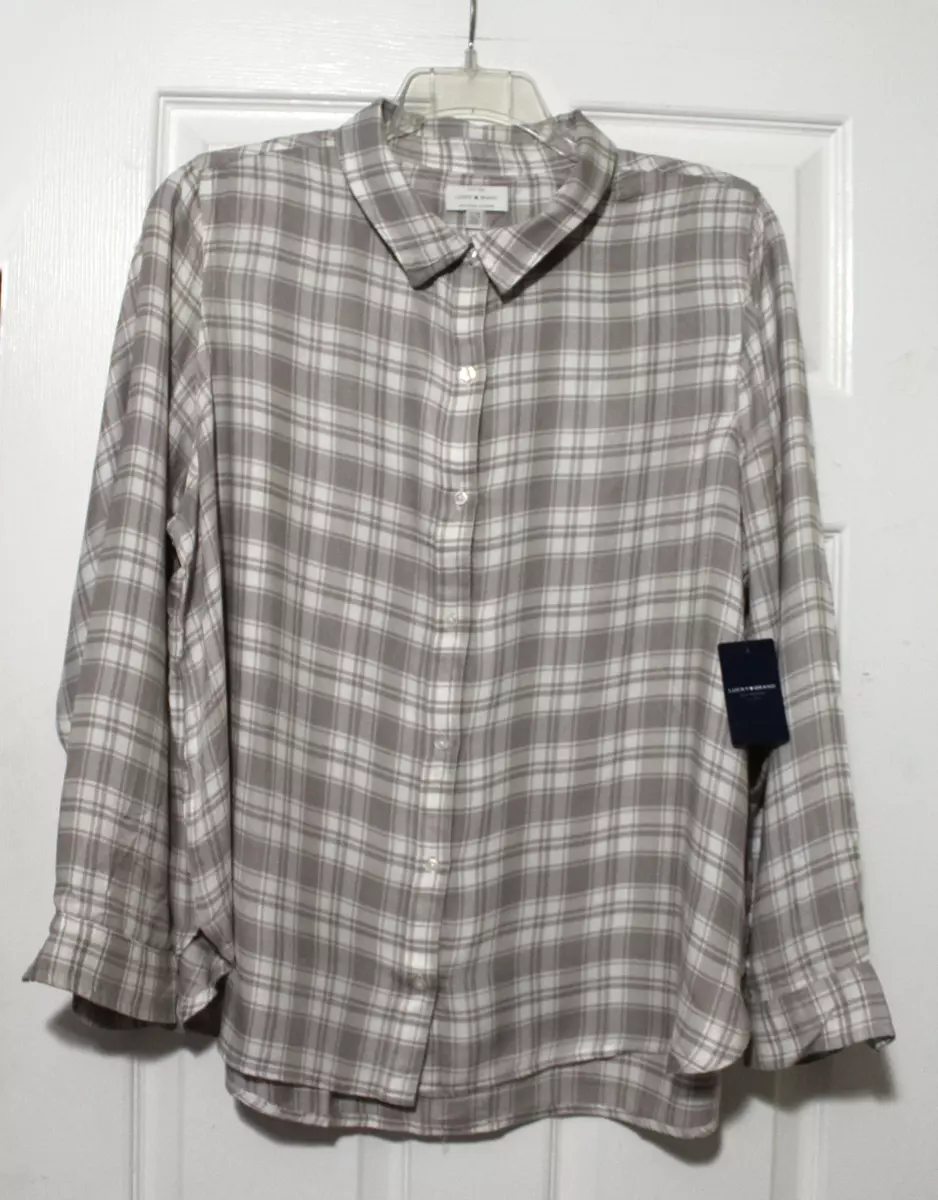 Lucky Brand Womens 3X Plus White/Khaki Flannel Plaid Collared Shirt NWT