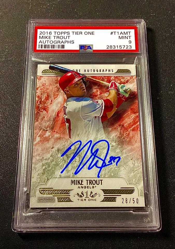 Mike Trout Autograph PSA Mint SP 2016 Topps Tier One 28/50 Serial Numbered Auto - Image 4 of 4