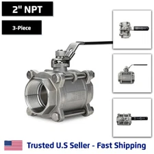 2" 3-Piece Full Port Ball Valve, Stainless Steel, FNPT Threaded SS, 1000 WOG