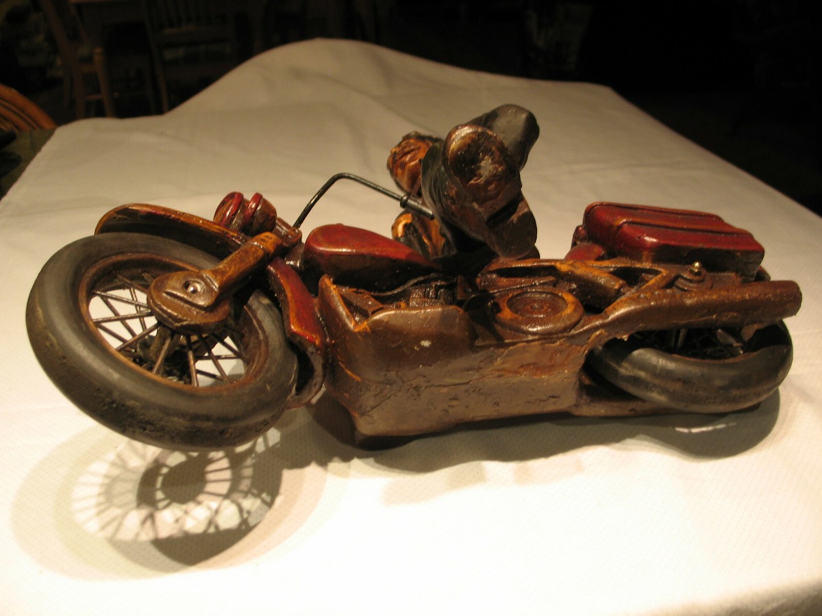 Vintage Resin Harley Davidson Style Motorcycle Sculpture