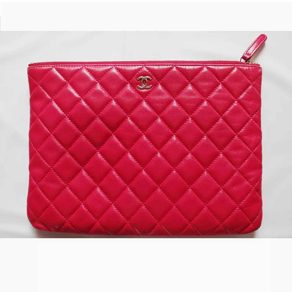 CHANEL MATELASSE Lambskin Leather Clutch Bag Pink Auth Women Used from Japan