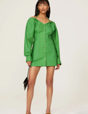 Nanushka Womens Alyssa Halter Tie Long Sleeve Bright Green Poplin Mini Dress  XS | eBay
