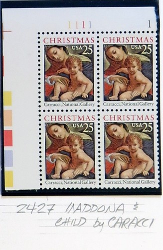 Scott 2427 Christmas Madonna 25 cents , plate block MNH