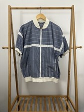 VTG Christian Dior Monsieur Pinstipe Stripe Short Sleeve Full Zip Jacket Shirt L