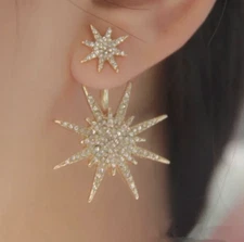New Women's Fashion Jewelry Gold Plated Double Star Earrings 75-4