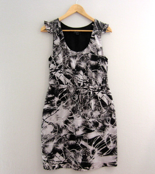 Just Jeans Dress Womens 10 Black Grey Geometric Abstract Pattern Sleeveless Work