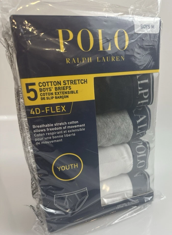 Nuevo en caja Polo Ralph Lauren talla M paquete de 5 calzoncillos boxer negros/blancos/grises para niños Foto 3 de 4