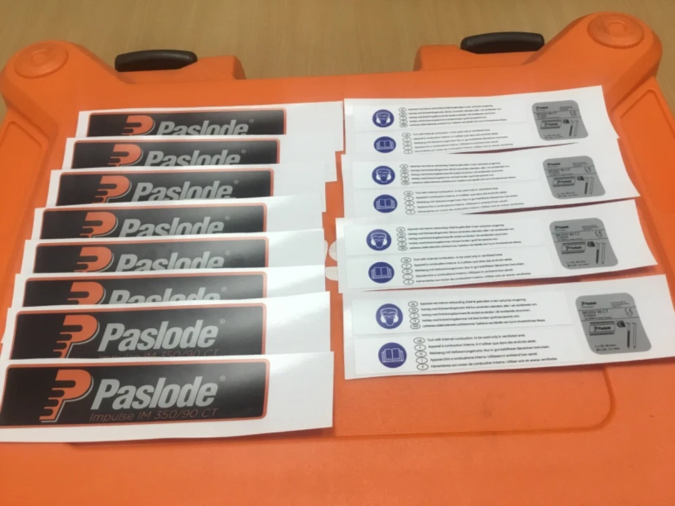 Paslode im350 labels 4 full sets, stickers decals full set 5 labels per set