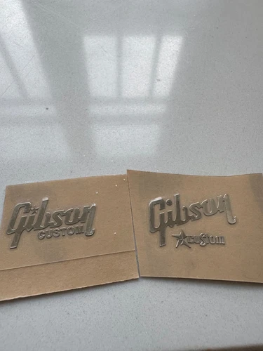 2Pcs Gibson Guitar Bass Neck Headstock Self-Adhesive Metal Sticker Silver