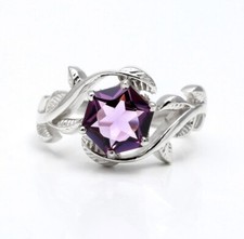 Pink Amethyst Hexagon Shape Leaf Design Ring Solid Silver Jewelry Christmas Gift
