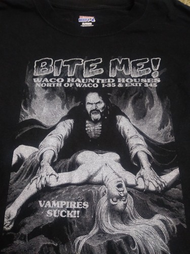Halloween Haunted House Waco TX Promo Long Sleeve Shirt "Vampires Suck" Size XL - Picture 2 of 5