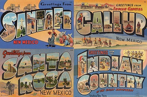 Set of 4 Vintage Illustrated New Mexico Travel Tourism Postcards Poster 12x18_v2