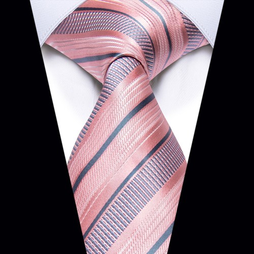 ITALIAN DESIGNER Dusky Pink & Grey STRIPED SILK TIE - Picture 1 of 3