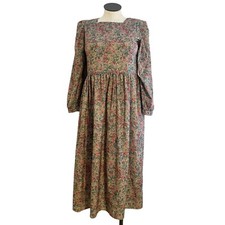 Oak + Fort Mixed Fabric Square Neck Neutral Floral Ditsy Midi Dress Modest OS TU