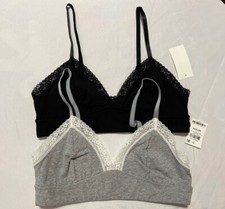 Jenni On Repeat Wide Lace Trim Cotton Bralette Set of 2 black/gray XXL