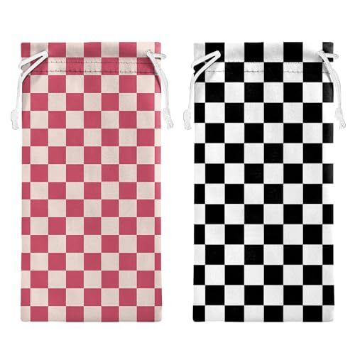 2 PCS Glasses Case Eyeglass Sunglasses Pouch Soft Drawstring X15-checker 2
