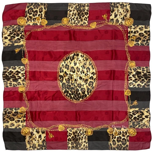 Foulard Christian Dior 85 cm 33" carré soie léopard rouge