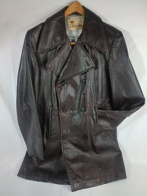 Vintage Lakeland Leather Overcoat Mens 42R Double Breasted Dark Brown 70s/80s