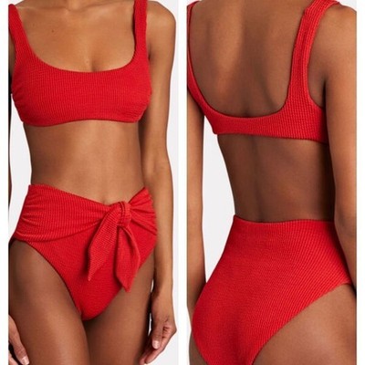 Veronica Beard Bikini Top Azoia Bottom Celeste Scoop-Neck Women's Size XL Red
