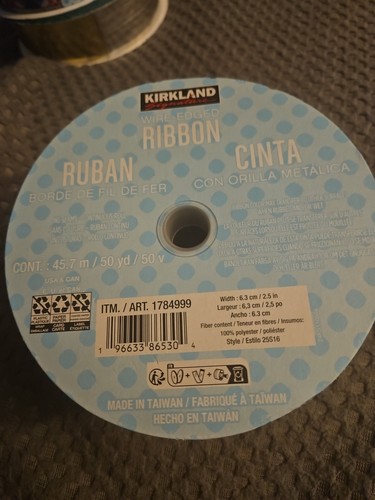 Kirkland Wire-Edged Ribbon 2.5" Wide 50 YD White Ribbon FESTIVE BALLOONS GLITTER - Picture 2 of 4