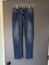 7 For All Mankind Girls Straight Blue Denim Jeans Size 12 Cotton Blend Stretch